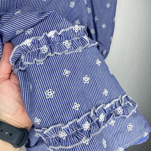 Tularosa Belen Navy White Puff Sleeve Floral Eyelet Mini Babydoll Dress XS - Picture 7 of 14